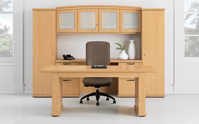 traditional office space in natural wood