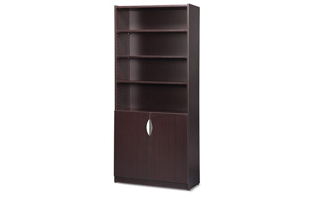 wood bookcase with cabinet storage