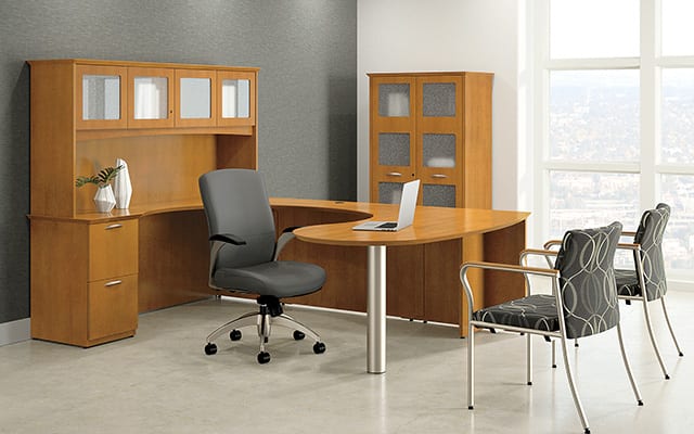 modern desk with chairs and storage