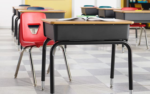 classroom desks and chairs with in desk storage