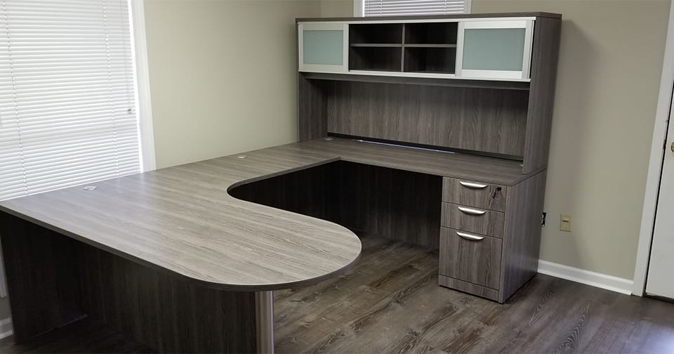 l-shape desk with hutch insurance agent office design