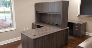 OFW Gray L-Shape Desk with 4-Door Hutch