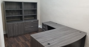 OFW Gray 66"x72" L-Shape Desk with Matching Storage Items
