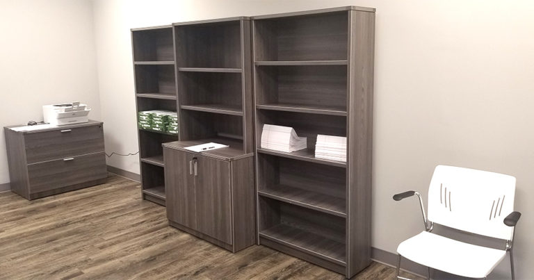 OFW Gray Storage Cabinet with Bookcase Hutch + 2 Matching Bookcases