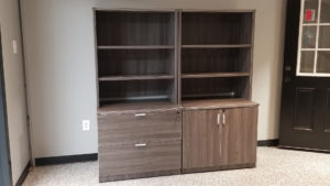OFW Gray 2-Drawer Lateral Filing Cabinet + Bookcase Hutch and 2-Door Storage Cabinet + Bookcase Hutch