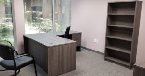 OFW Gray L-Shape Desk with Matching Bookcase