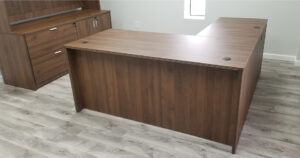 OFW Walnut L-Shape Desk with Matching Storage Credenza and Hutch
