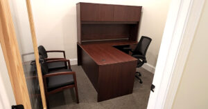 OFW Mahogany L-Shape Executive Desk with Hutch and Matching Seating